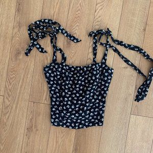Reformation Navy Floral Tie-Strap Tank-top, Size 2